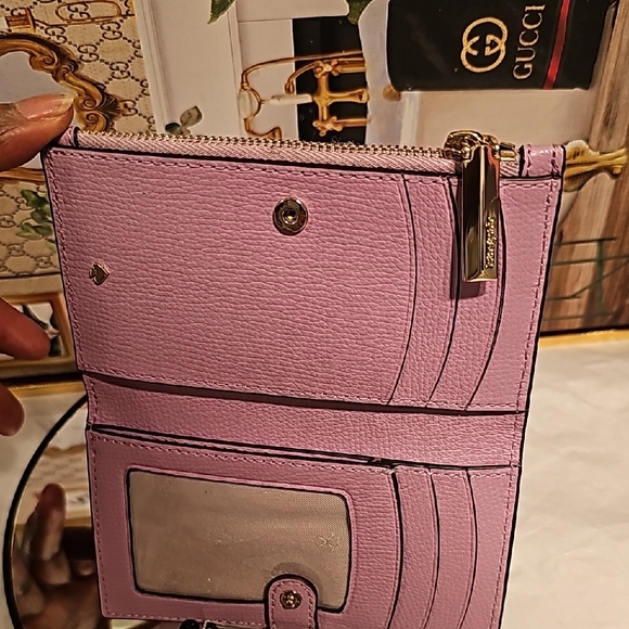 Kate Spade Leila Pebbled Leather Slim Bifold Bright Carnation Wallet - Picture 10 of 10